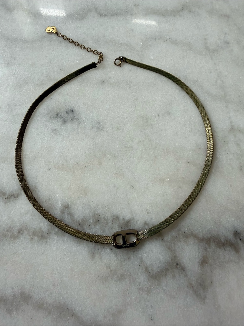 Dior Gold Tone Mesh Choker with CD Logo - Picture 7 of 11